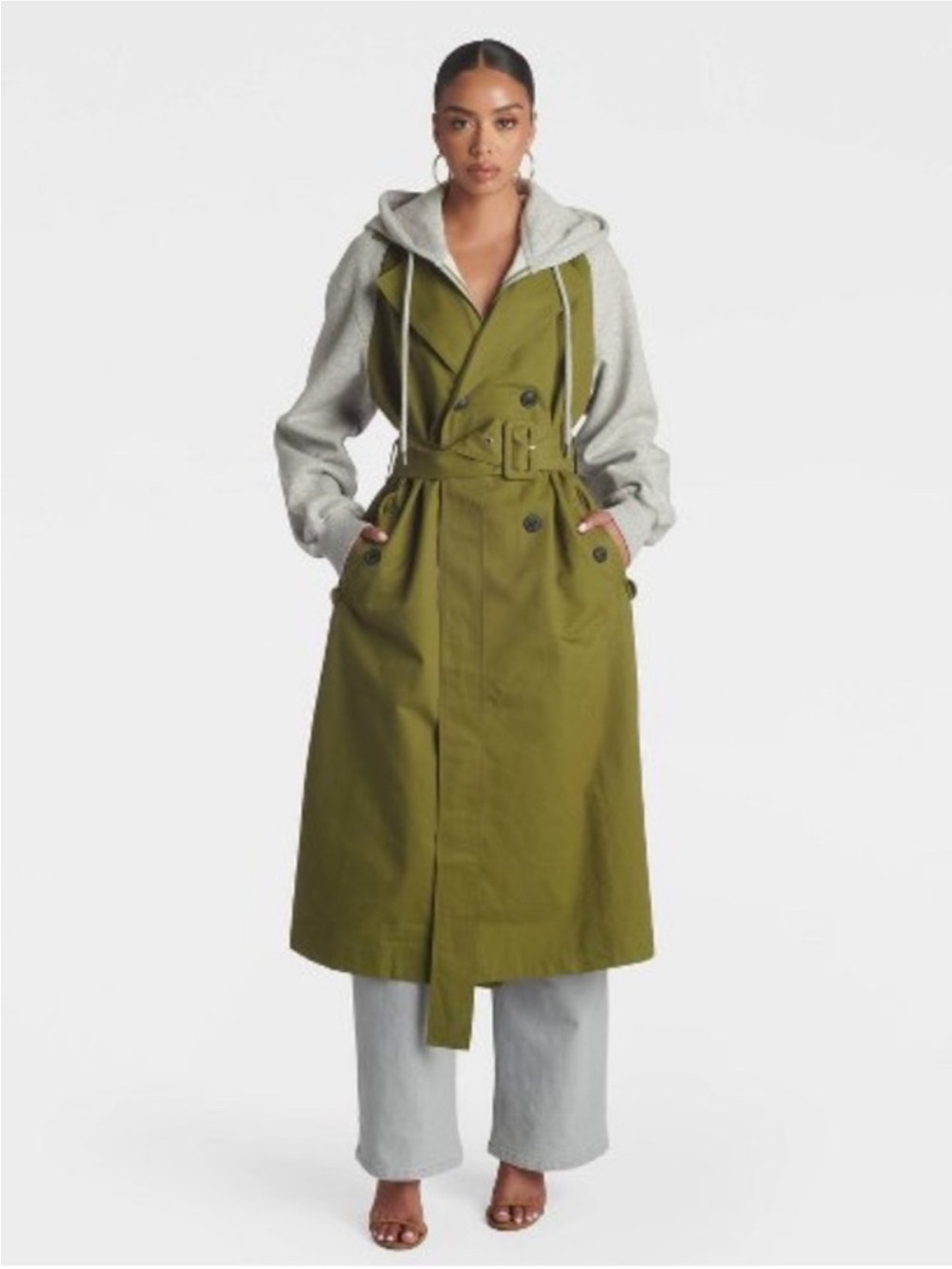 NWT KBB by KAHLANA Women’s “The Sweat Shirt Trench Coat”-Olive Green-XL